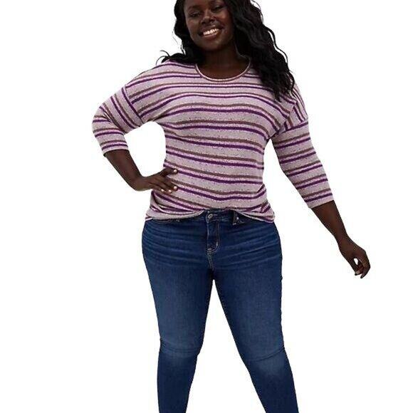 Torrid Womens Pullover Sweater Striped Super Soft Plush Comfy Pink 1X 14 16 - Picture 9 of 16